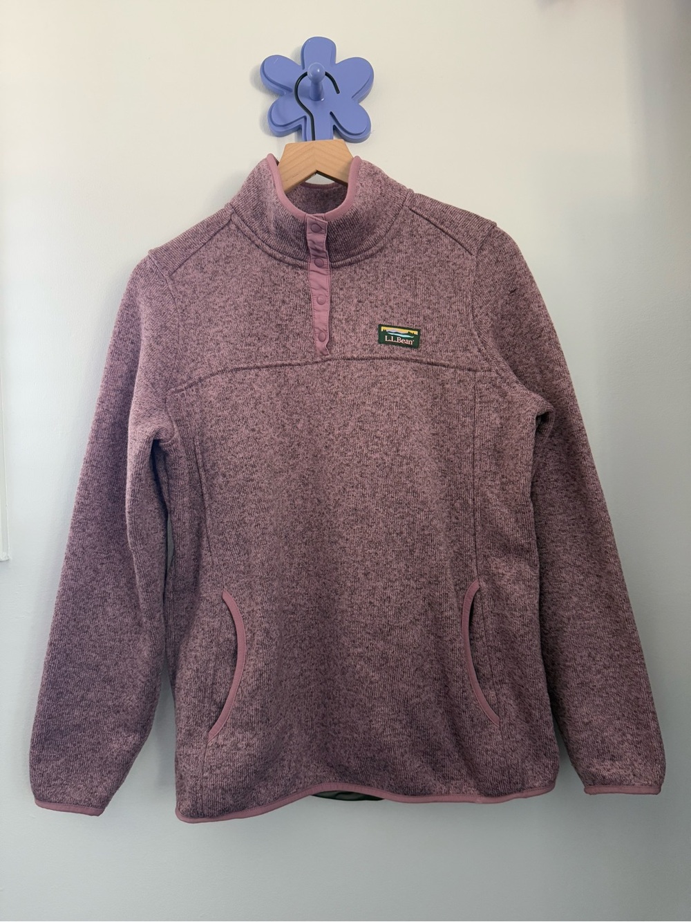 L.L.Bean Large Sweater Fleece Pullover Washed Orchid Outdoor Travel Hike - Picture 3 of 8